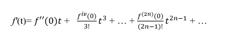 The power series for the derivative of an even function. We see that the power series for the derivative consists of only odd powers of t and therefore is odd