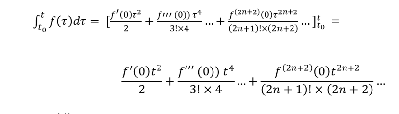 The power series for the integral of an odd function. We see that the power series for the integral consists of only a constant term and even powers of t and therefore is even