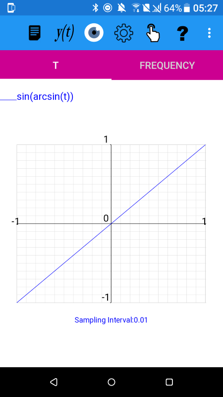 y(t)=sin(arcsin(t)) for -1<=t<1.01  plotted by plotXpose, companion app with book,  Mathematics for Electrical Engineering and Computing